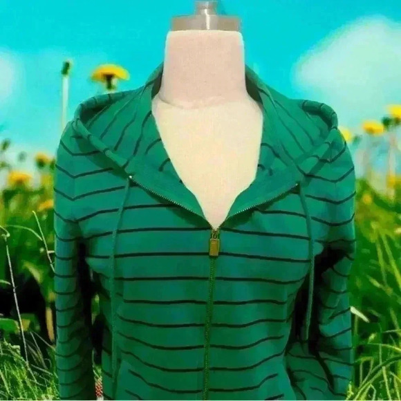 Liz & Co sweat jacket green and blue pinstriped size large - Picture 2 of 6